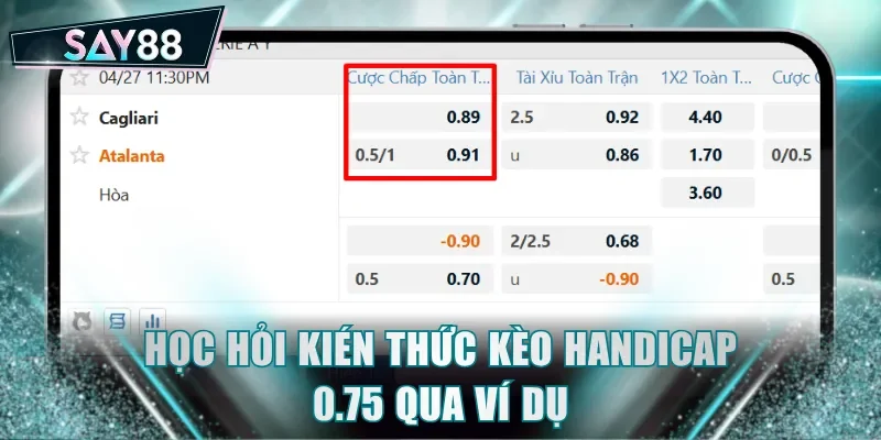 Học hỏi kiến thức kèo Handicap 0.75 qua ví dụ