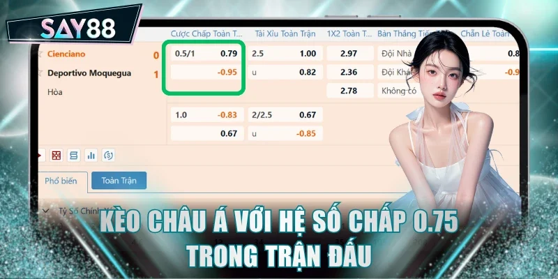 Kèo châu Á với hệ số chấp 0.75 trong trận đấu