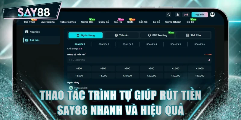 Thao tác trình tự giúp rút tiền SAY88 nhanh và hiệu quả